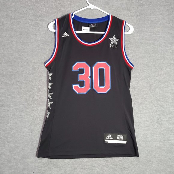 All Star West Women Top Small‎ Black Adidas Jersey NYC 2015 Stephen Curry #30 - Picture 1 of 9